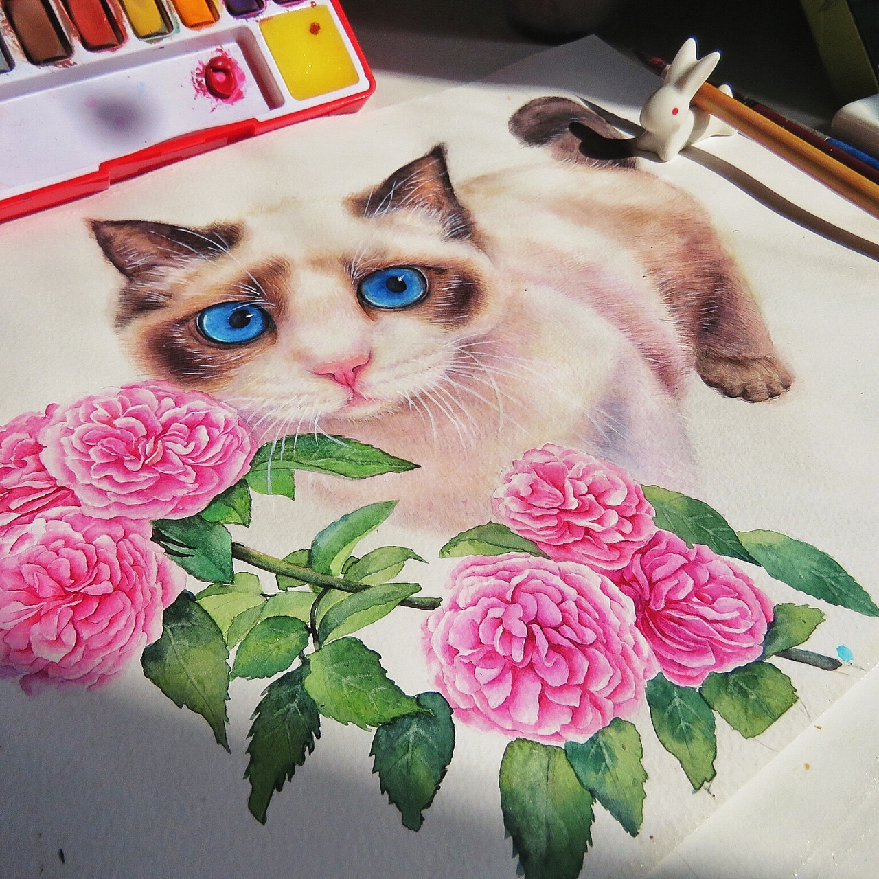 猫和山茶花（图ZMjM1NjEwOTY0） - 绘画 - 站酷设计师Camellia张姝原创素材 - 站酷ZCOOL