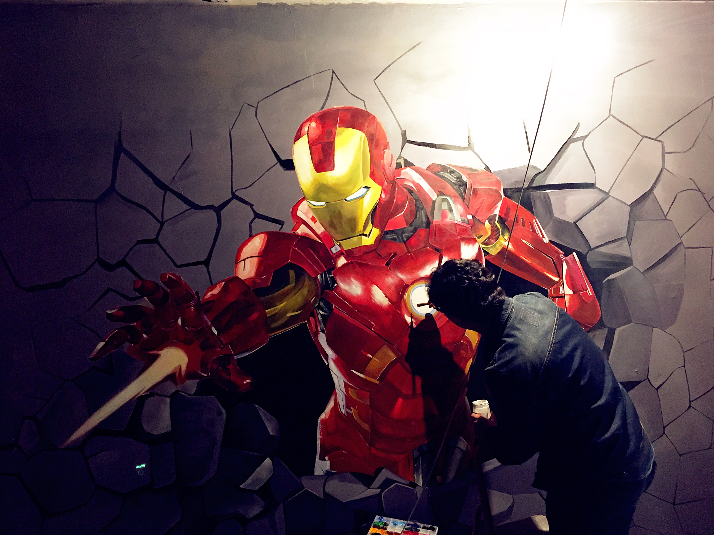 钢铁侠3d立体画lol英雄联盟手绘墙