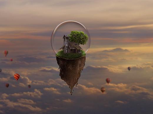 【ps合成】ps场景合成漂浮小屋