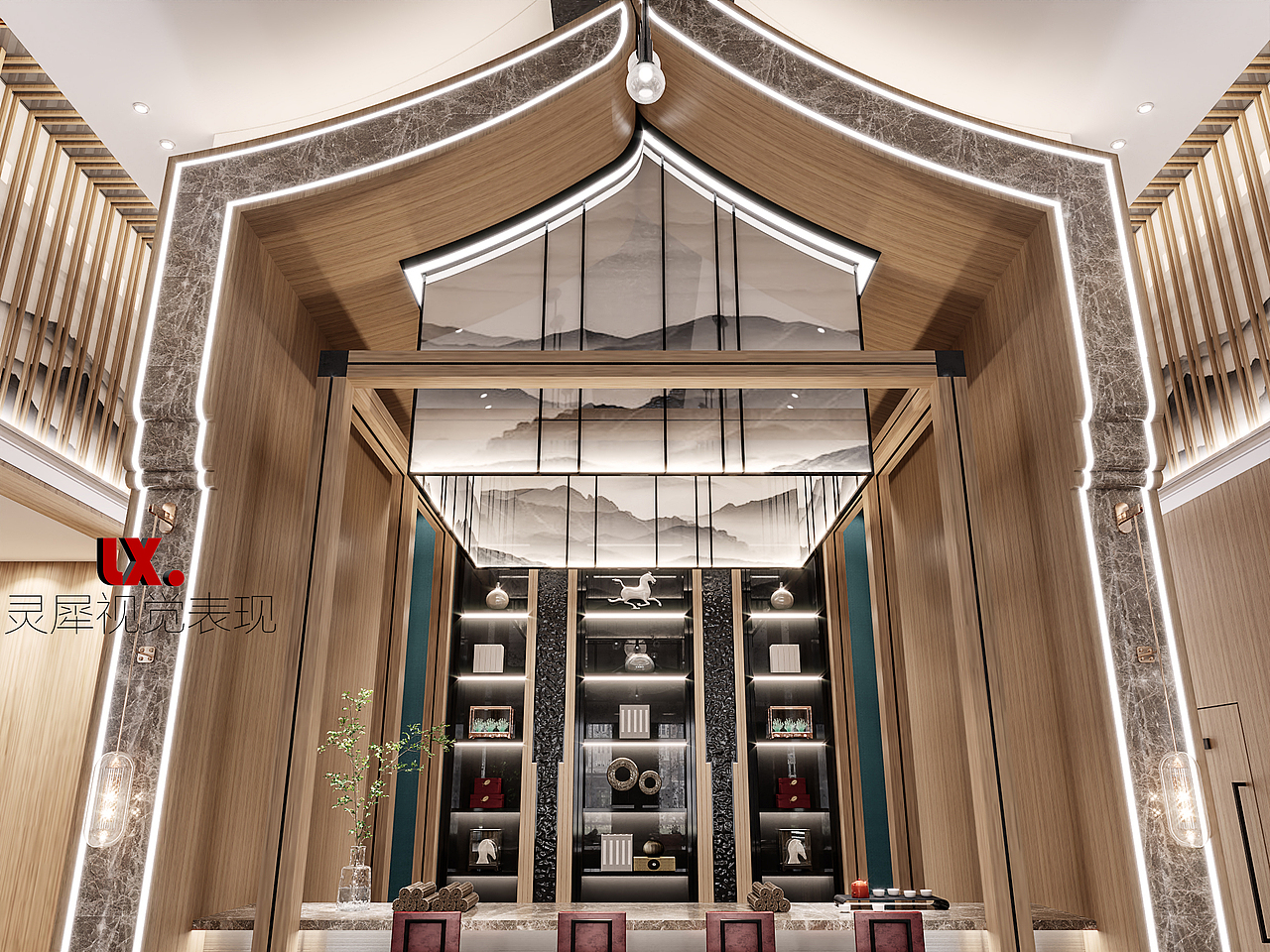 一个售楼部的设计表现。。