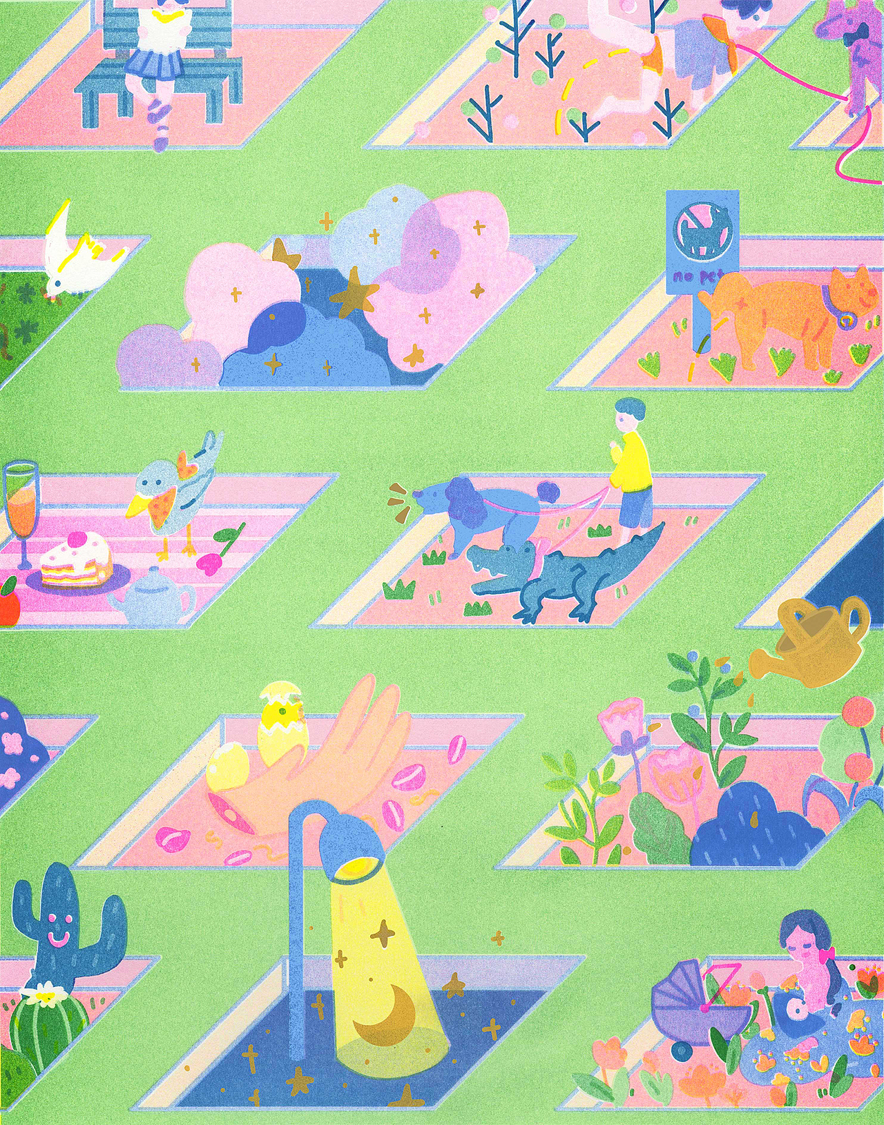 朝茶 | 喝奶茶的人們Riso Print（圖ZMjY5MjM4NTYw） - 商業(yè)插畫 - 站酷設計師Ynotyuan原創(chuàng)素材 - 站酷ZCOOL