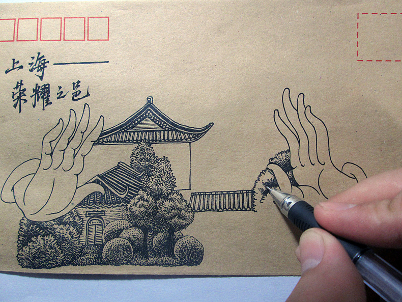 《海上迷情·情迷上海》系列信封手绘过程