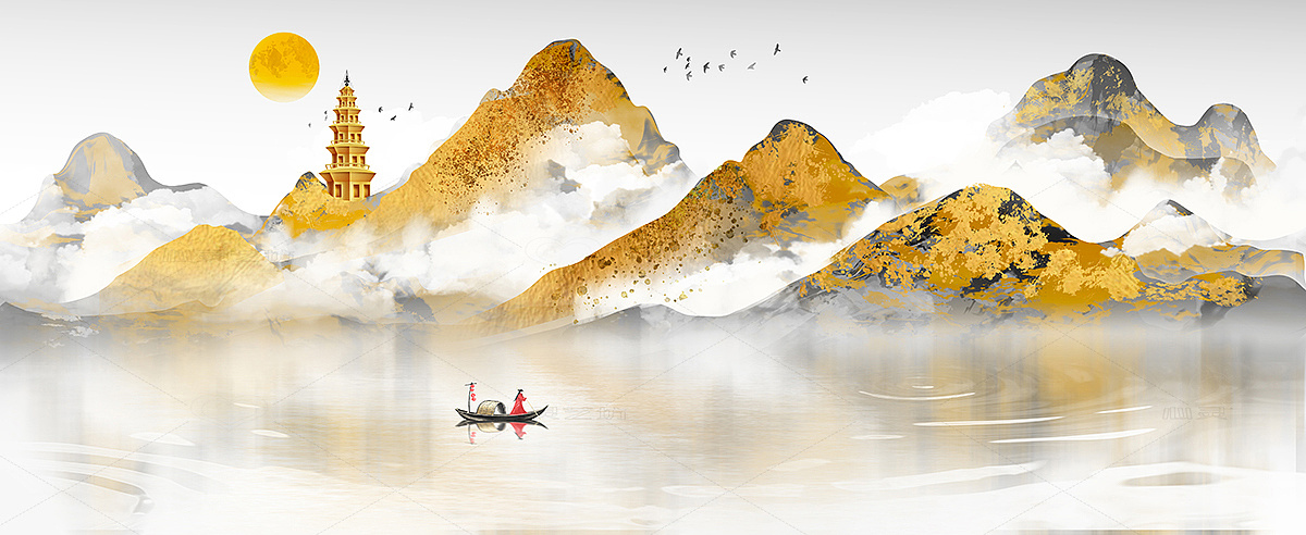 金色鎏金山水画