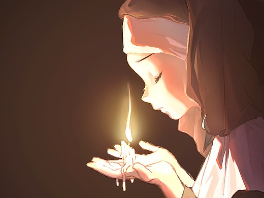 捧着烛光的修女