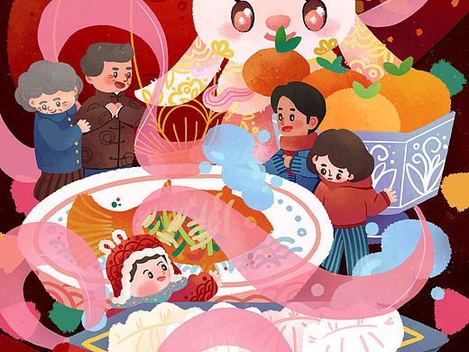鱼雨桐商业插画-打卡训练营-美食-年夜饭