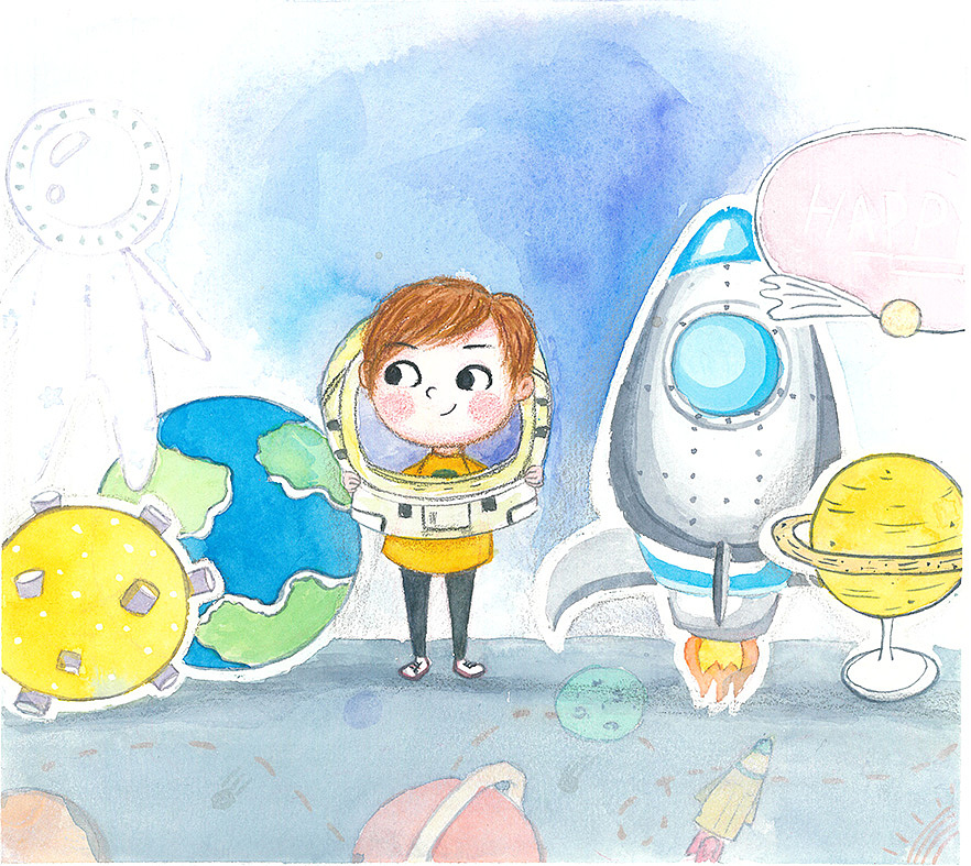 梦想宇航员-水彩儿插