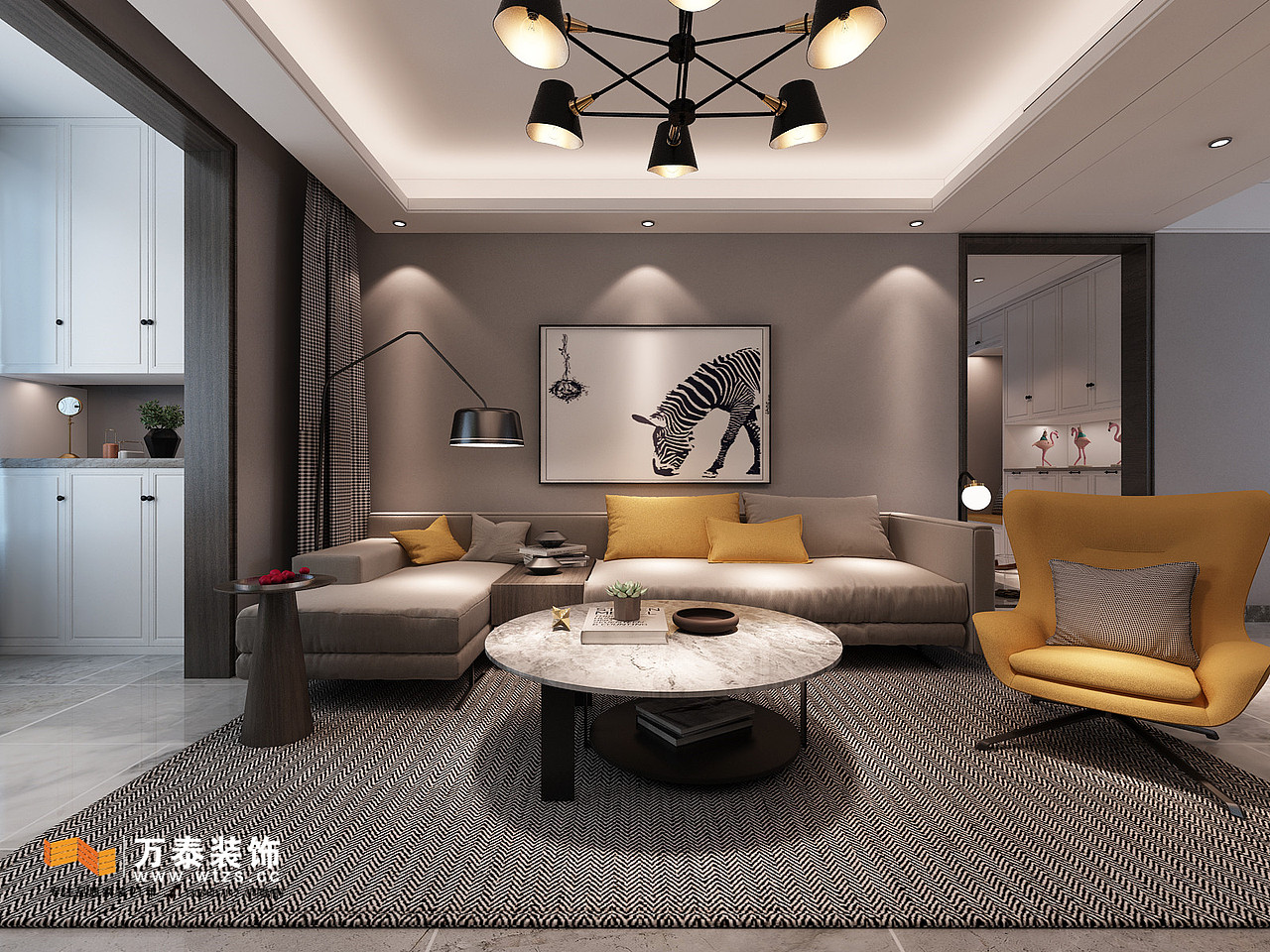 绿地国际城160平现代简约风格装修案例丨万泰装饰电话