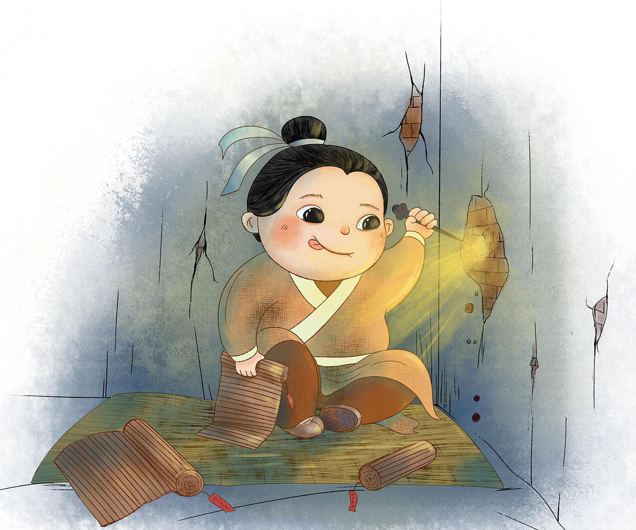 成语故事 凿壁借光（图ZMjYxMzM0MDY0） - 儿童插画 - 站酷设计师萌大MD原创素材 - 站酷ZCOOL