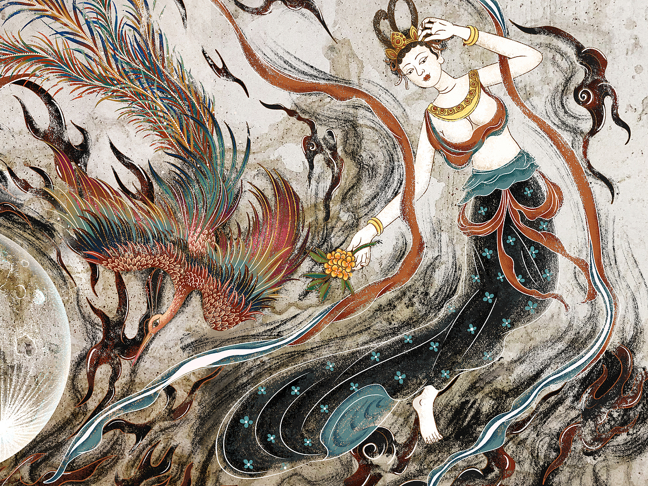 敦煌壁画致中秋|插画|商业插画|fei先生_原创作品-站酷zcool