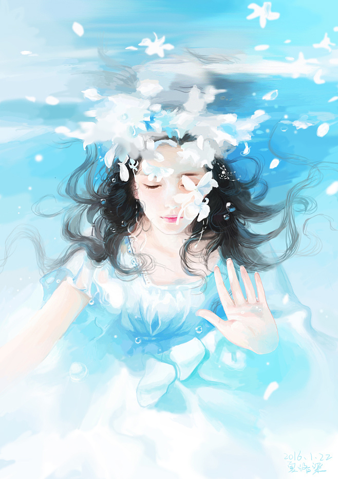 水中女孩 海洋 水珠 唯美