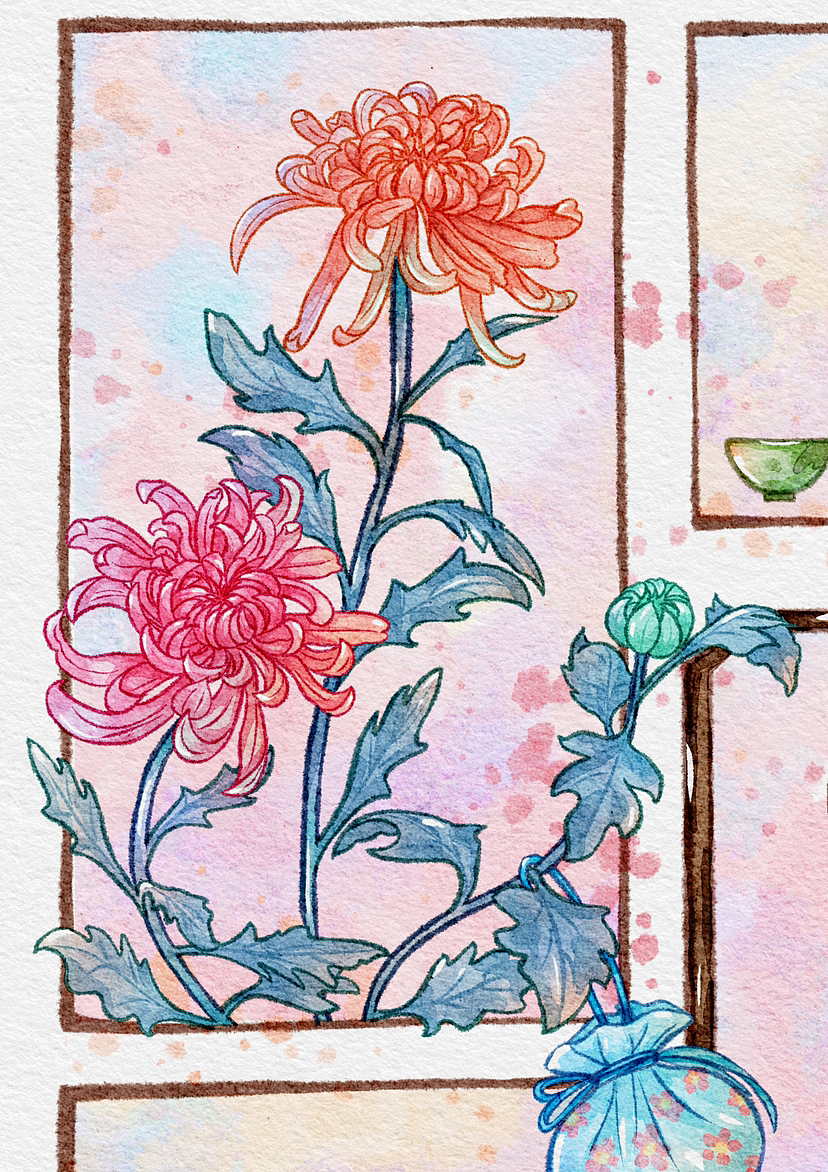 板绘 原创插画/共醉重阳节