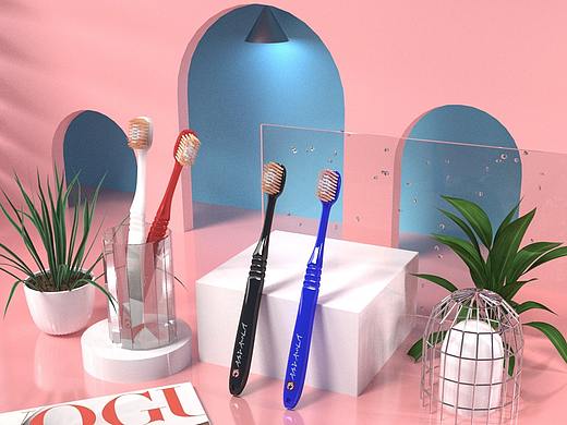 C4D护适达牙刷模型场景