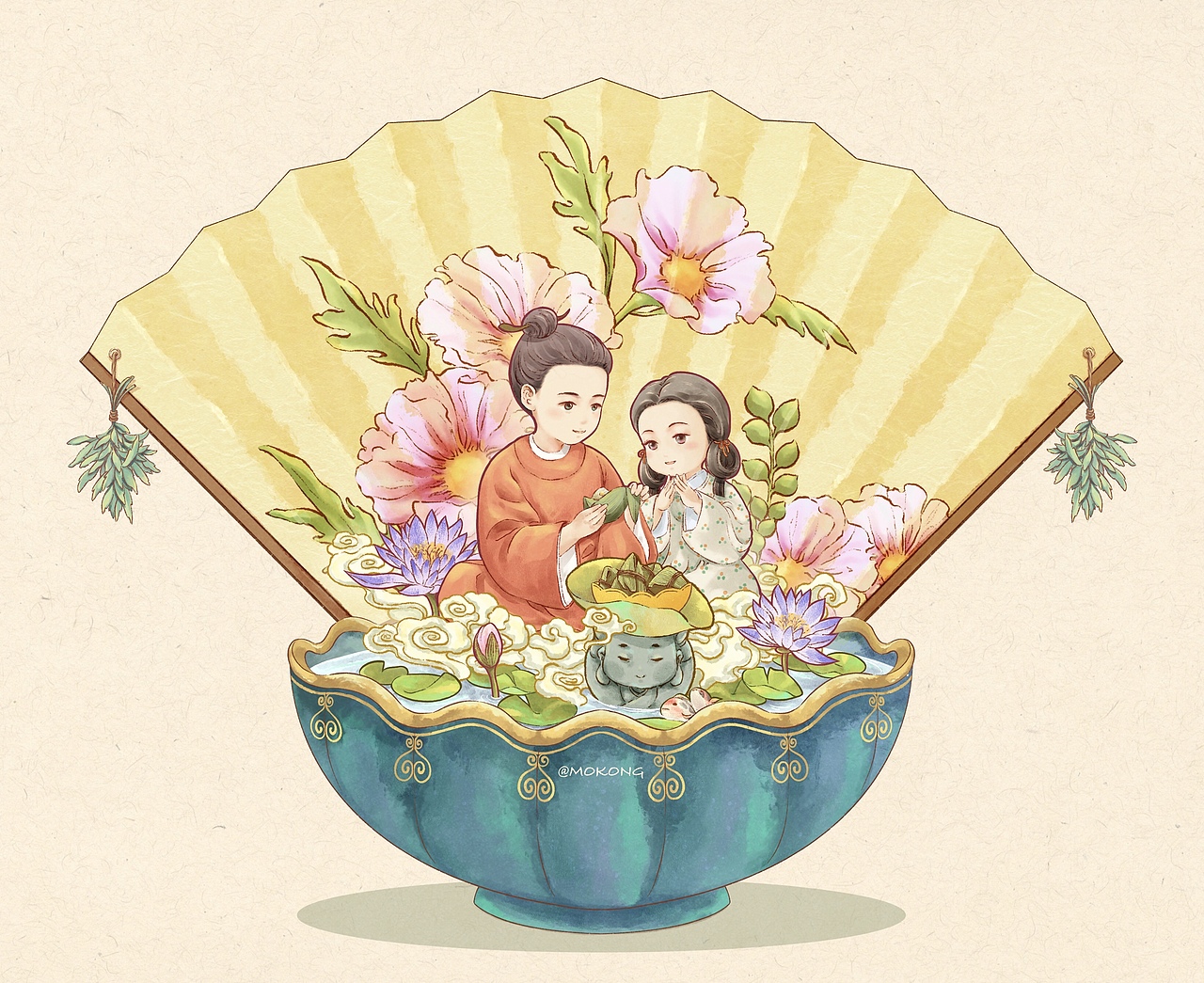 端午吃粽子挂艾草|插画|商业插画|路偏偏mokong_原创作品-站酷zcool