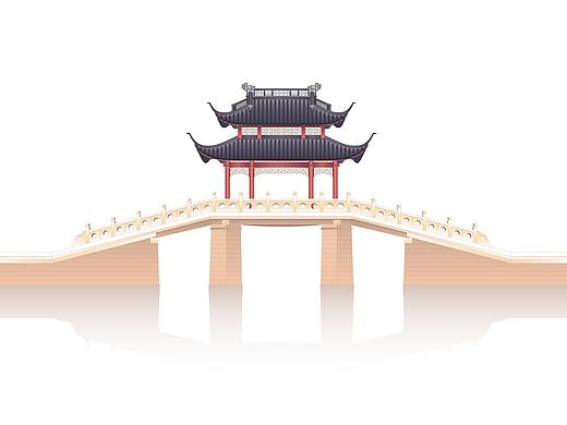 杭州西湖十景「玉带晴虹」矢量插画