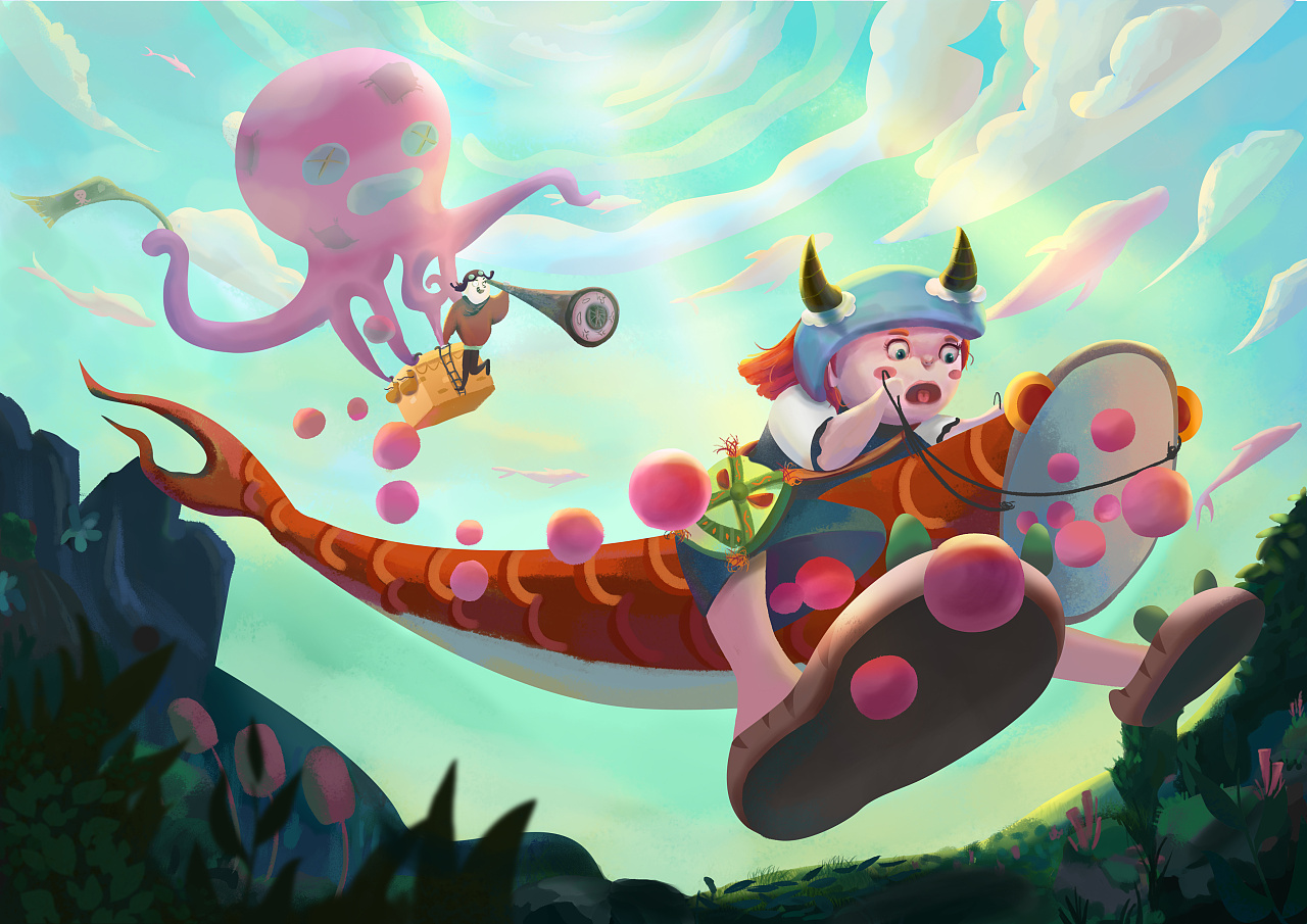 骑着泡泡鱼|插画|儿童插画|珊珊没迟到 - 原创作品 - 站酷 (zcool)