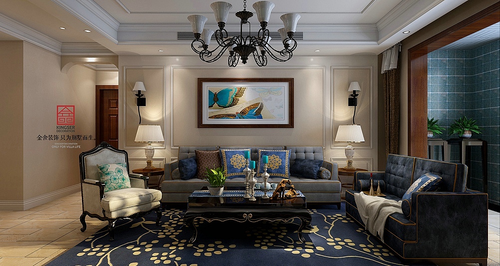 金舍装饰-保利花园140平米装修效果图-简美风格-三居室装修