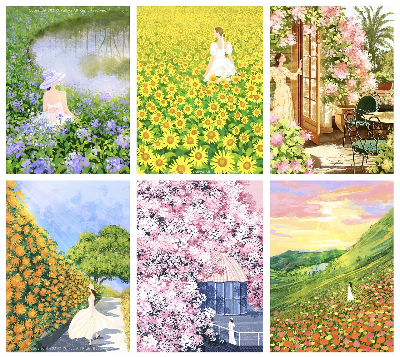 少女与花（合集）（图ZMjU4MTcyODAw） - 艺术插画 - 站酷设计师Yolkya原创素材 - 站酷ZCOOL