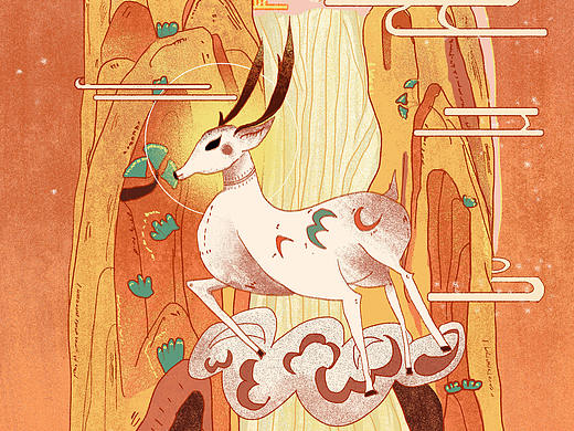 国潮插画《神鹿》