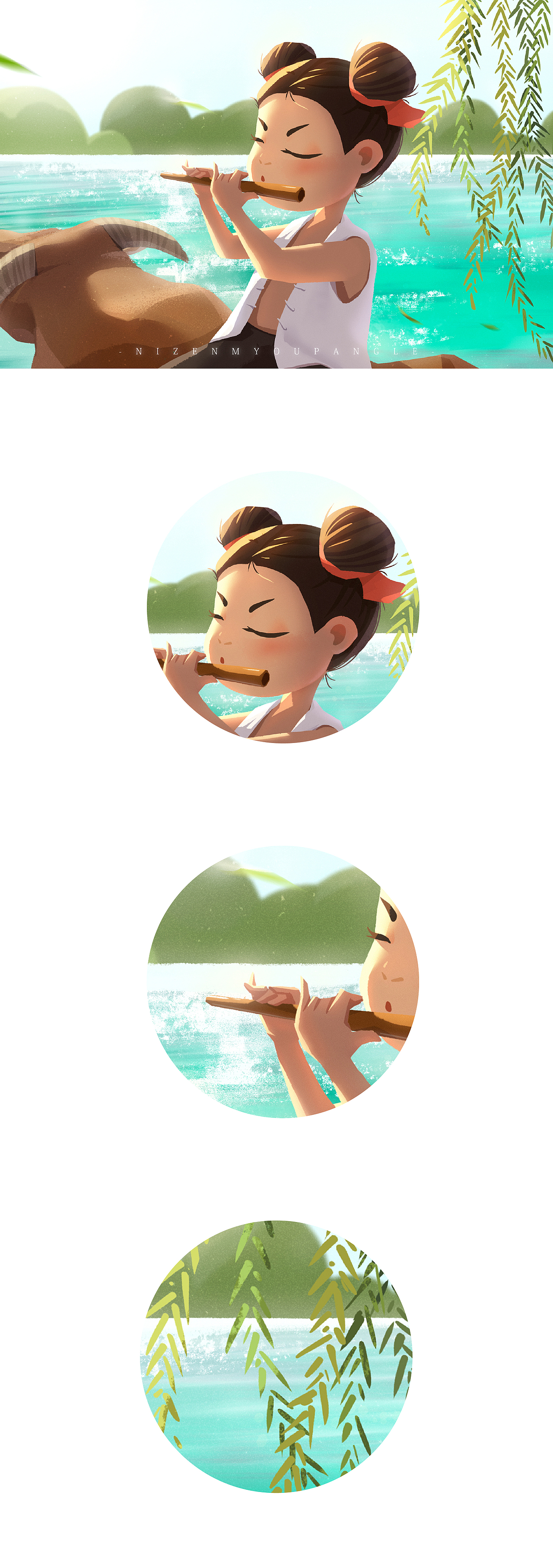 牧童吹笛（图ZMTU0NzYyODAw） - 商业插画 - 站酷设计师九尾_原创素材 - 站酷ZCOOL