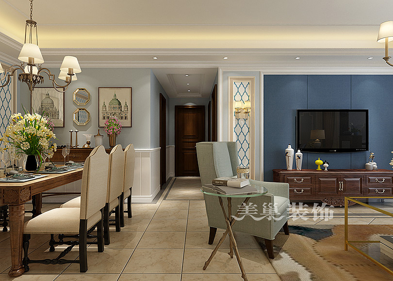 郑州荣邦城168平四室两厅美式乡村案例装修效果图