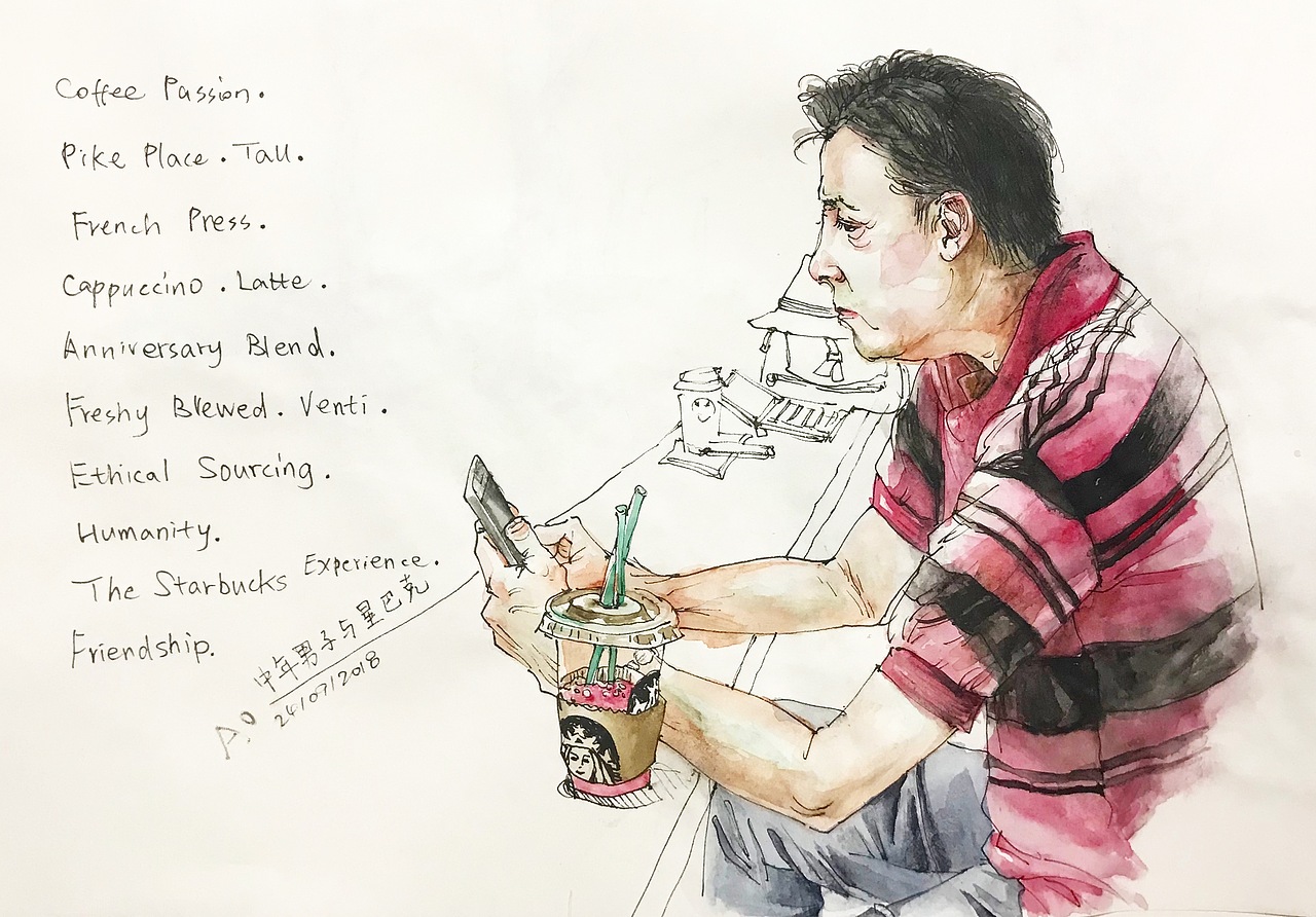 中年男子和星巴克 Middle aged man and Starbucks
