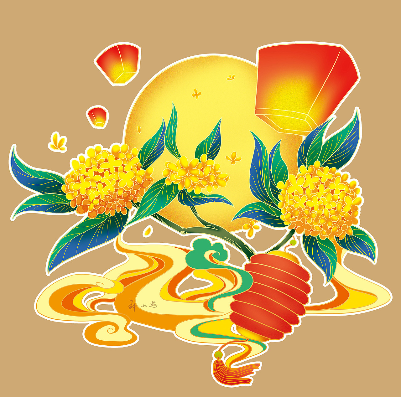 中秋月饼包装插画
