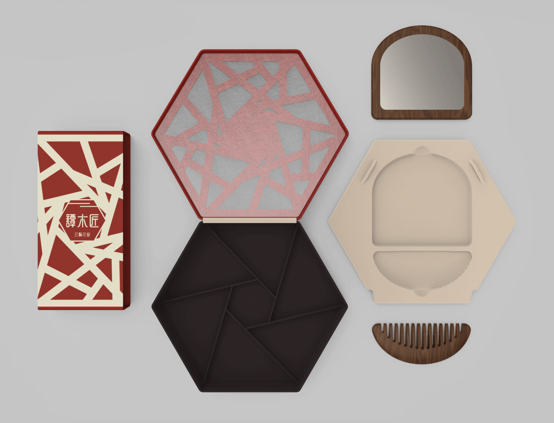 云鬓花窗—镜与梳的包装设计