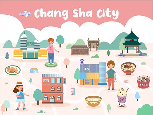旅行城市手绘地图