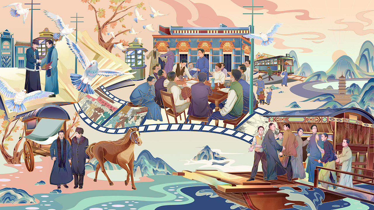《建党-伟大的历程》（图ZMjQyOTI3NDcy） - 商业插画 - 站酷设计师自由尽头原创素材 - 站酷ZCOOL