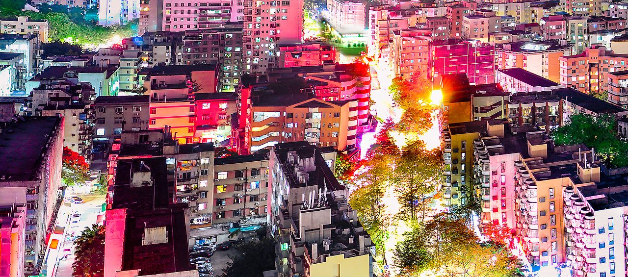 深圳市南山区南油后海蛇口片区高空夜景航拍长