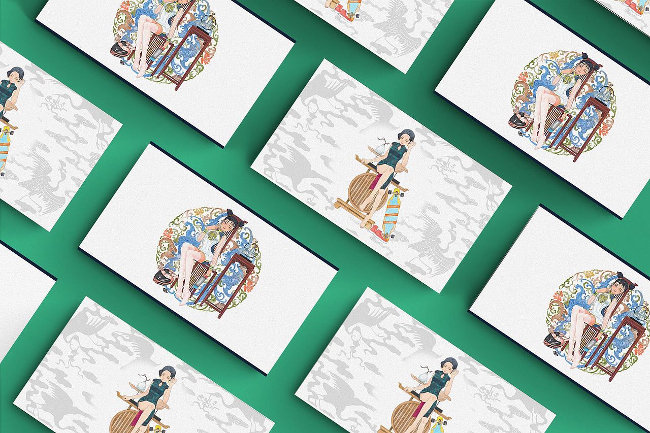 插画-时尚旗袍女孩