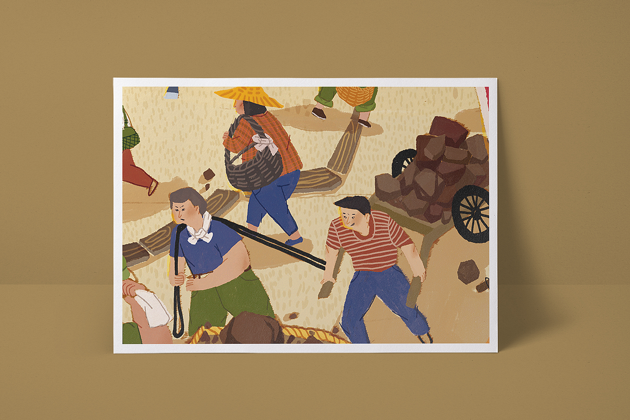 溧塘水库怀旧挑圩图（图ZMTMxNjY2Nzky） - 商业插画 - 站酷设计师猫屋Becky原创素材 - 站酷ZCOOL