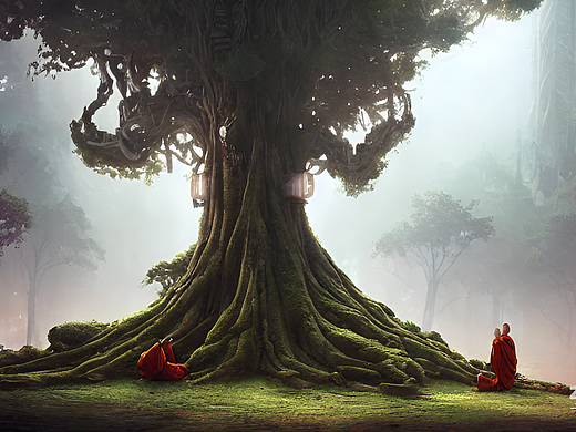 ai创作实验室#僧人朝拜大树,4k,wlop作品,artgerm