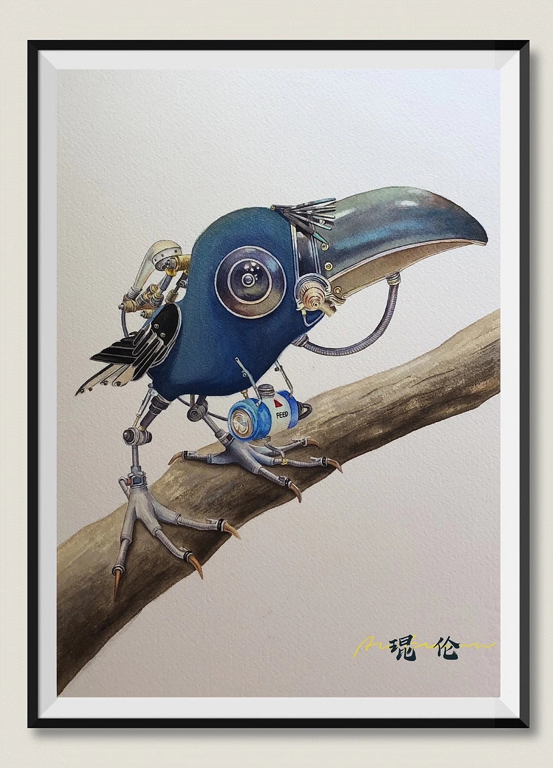 一组水彩机械鸟