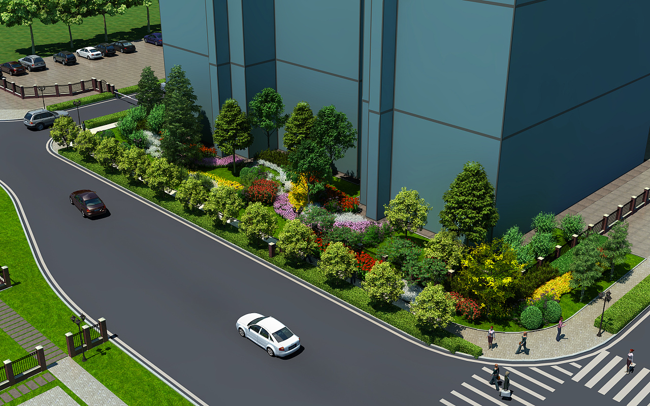 社区入口交通核广场种植绿化鸟瞰图方案设计