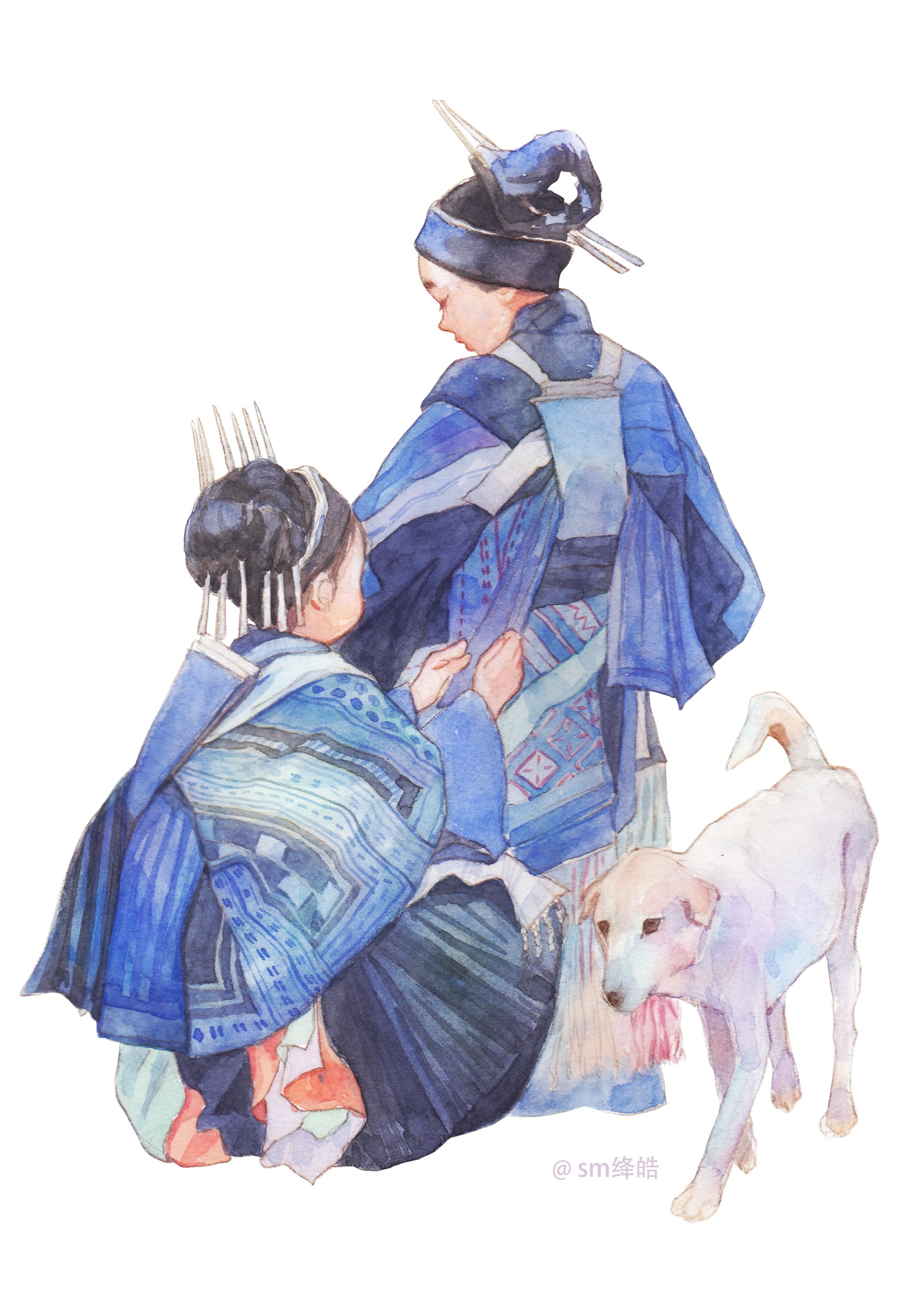 蓝花布和白狗|插画|插画习作|sm绛皓 - 原创作品 - 站酷 (zcool)