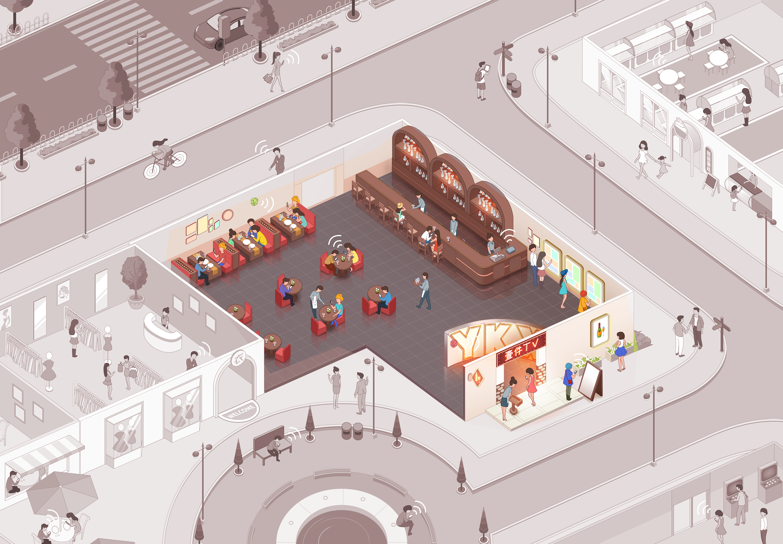 商圈一景|插画|商业插画|peapoo - 原创作品 - 站酷 (zcool)