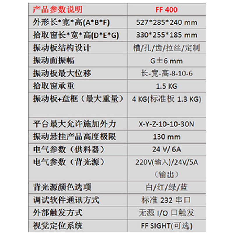 柔性选料视觉上料FF400柔性振动盘