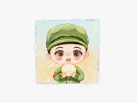 Q版人物 吃野菜团子