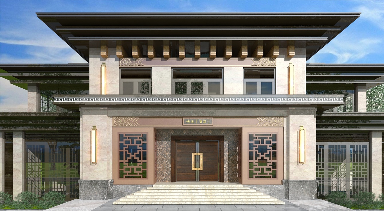 新中式大宅设计,自建房别墅设计,|三维|建筑/空间|狮子座设计 - 原创