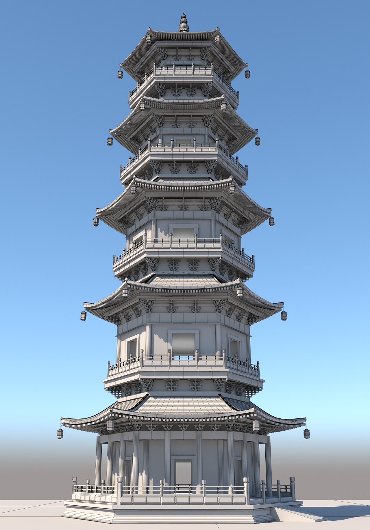 古建筑五层宝塔建筑效果图