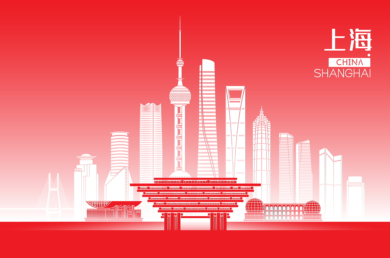 上海天际线矢量插画