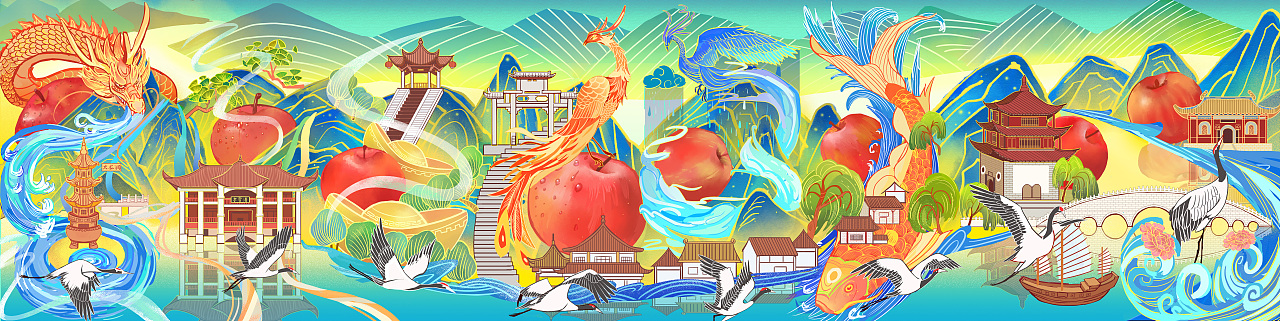 昭通市"昭阳八景"系列长卷|插画|商业插画|九言的呕吐物 - 原创作品