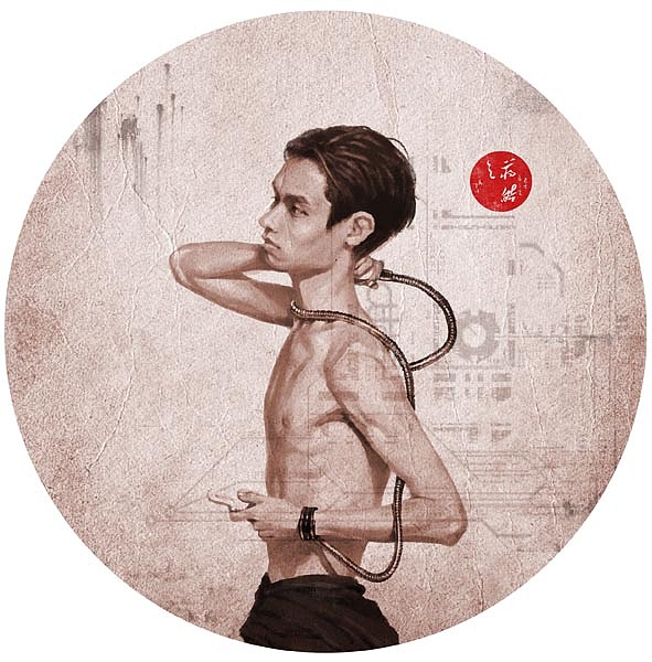 蒋皓是个很酷的男生，喜欢哈雷摩托，电路图的元素，表现他的机械感。