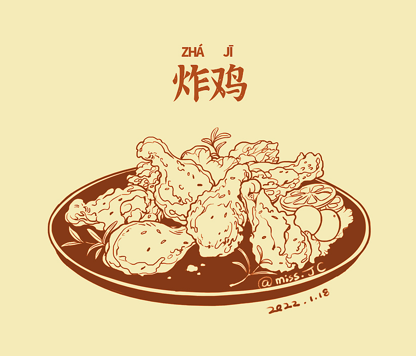 单色线描美食插画写实.胡姬花古法小榨详情页文描配图