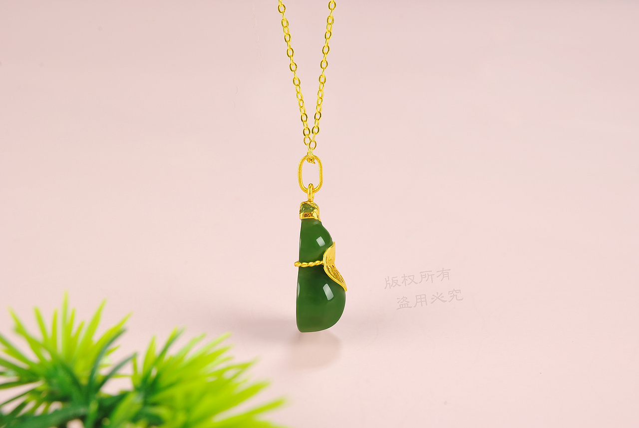 和田玉碧玉金镶玉葫芦天猫淘宝小清新摆拍和田玉碧玉
