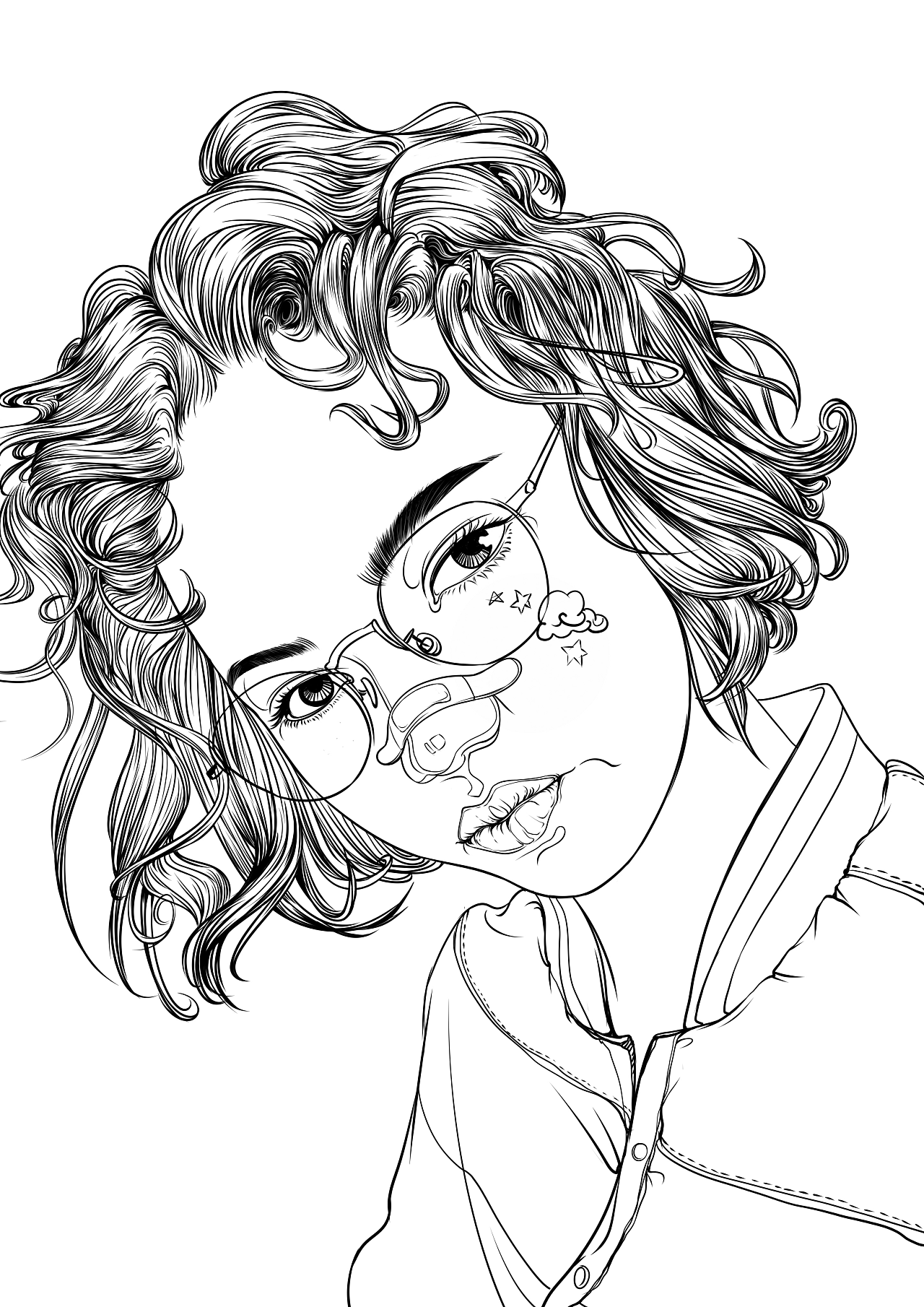 人物白描,插画,线稿