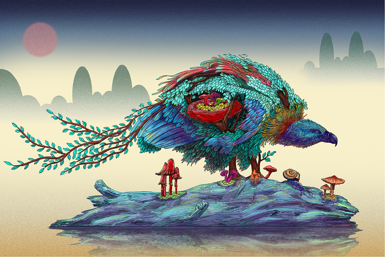 《異世界》2015年與後浪出版社合作創作的黑白線稿/色彩稿是自己的練習(图ZODA4MjY5NzI=) - 商业插画 - 站酷设计师秋岭QIULING原创素材 - 站酷ZCOOL