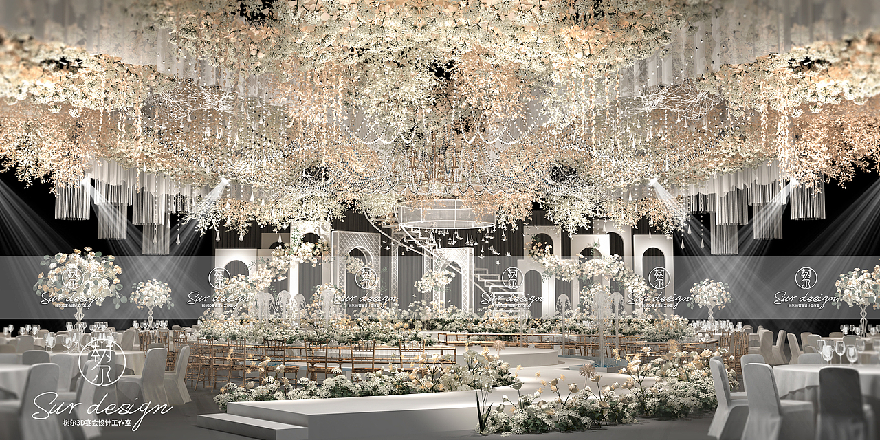 SurDesign香槟系婚礼宴会3D效果图