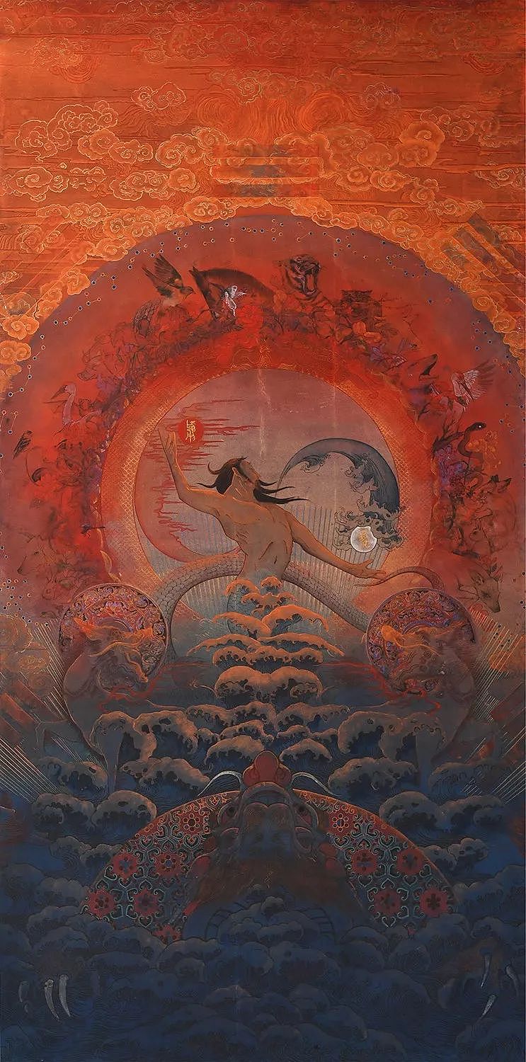 《朝羲》 作者：俞旅葵、刘思伟尺寸：240X360cm 材料：云肌麻纸、矿物色